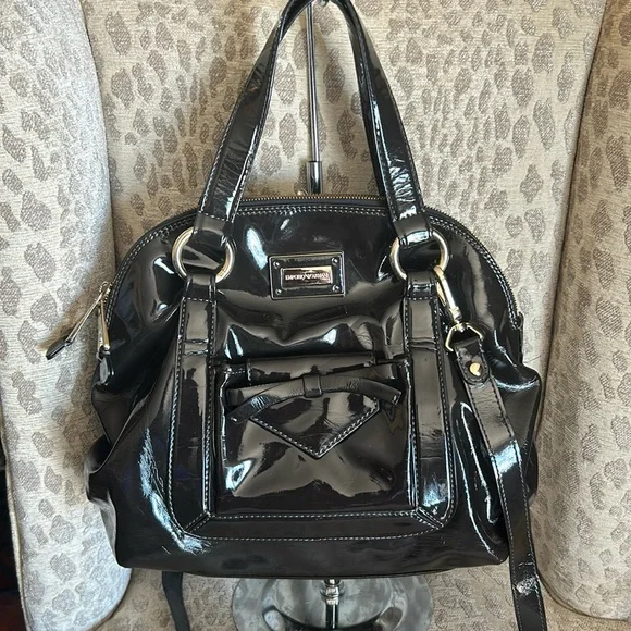 Armani Patent Leather Bag Crossbody Brown Emporio Bag - Picture 1 of 16